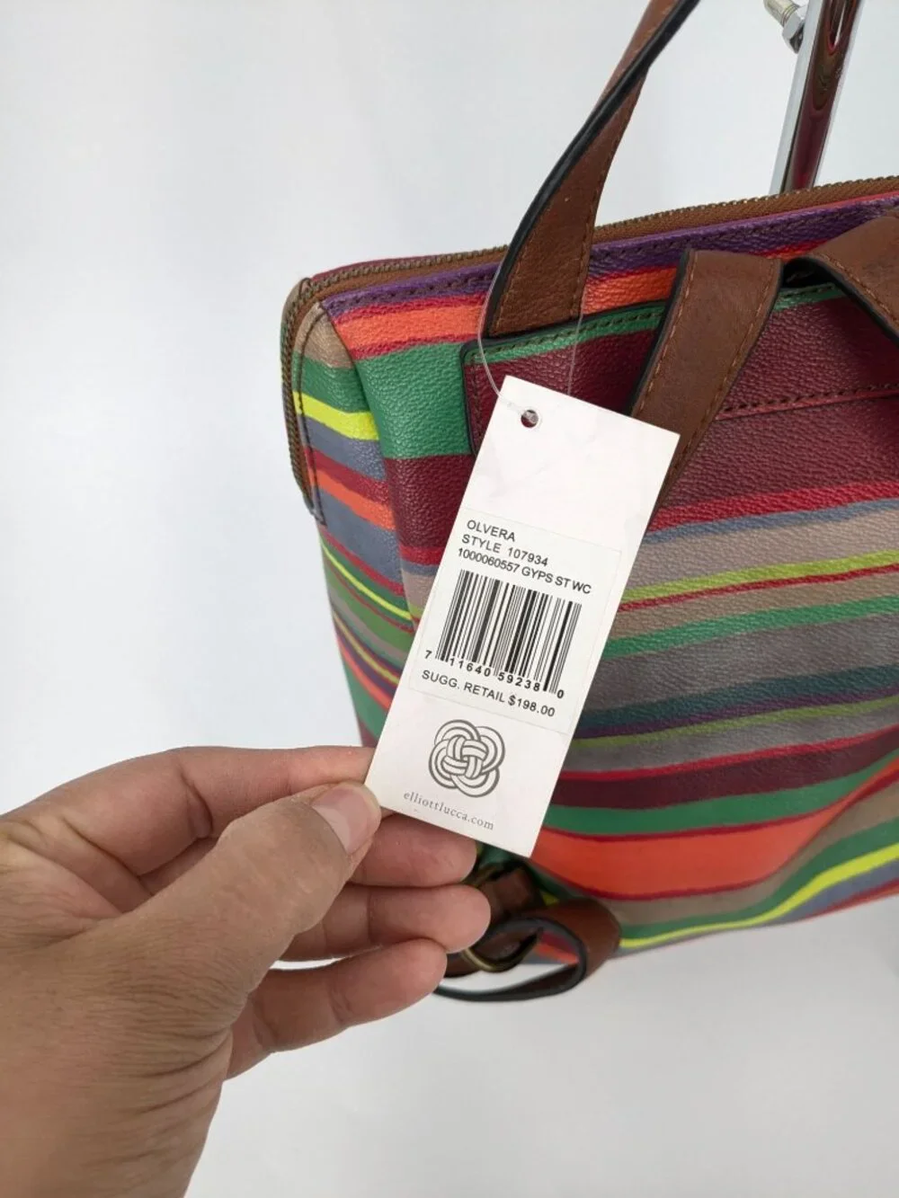 Elliot Lucca Olvera Striped Backpack Purse‎ Festival Boho Faux Leather Statement